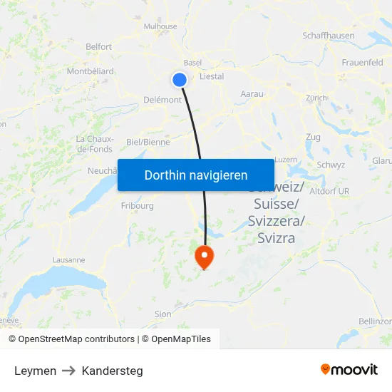 Leymen to Kandersteg map