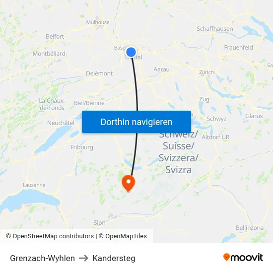 Grenzach-Wyhlen to Kandersteg map