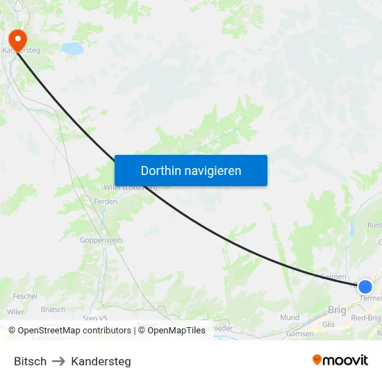 Bitsch to Kandersteg map