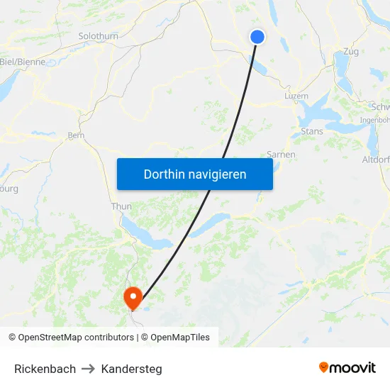 Rickenbach to Kandersteg map