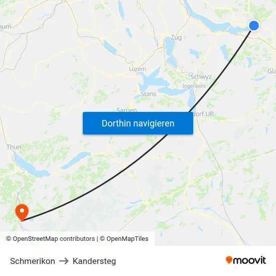 Schmerikon to Kandersteg map