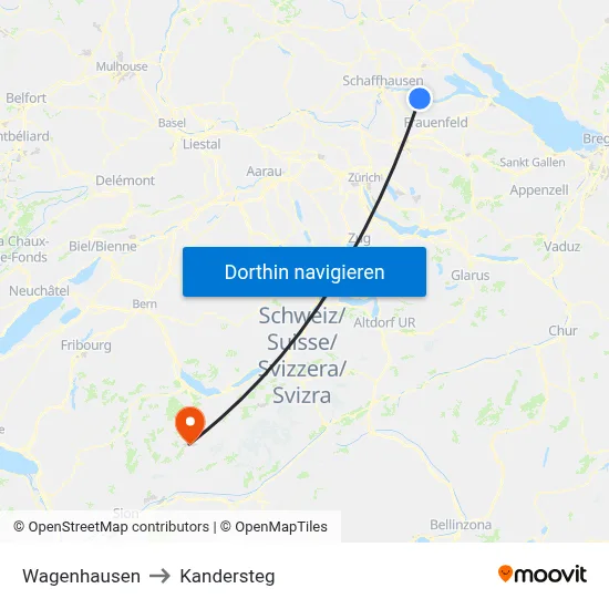 Wagenhausen to Kandersteg map