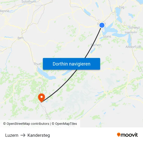 Luzern to Kandersteg map