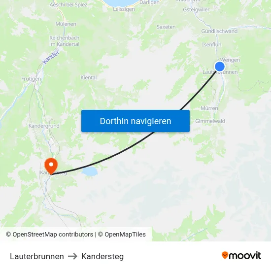 Lauterbrunnen to Kandersteg map
