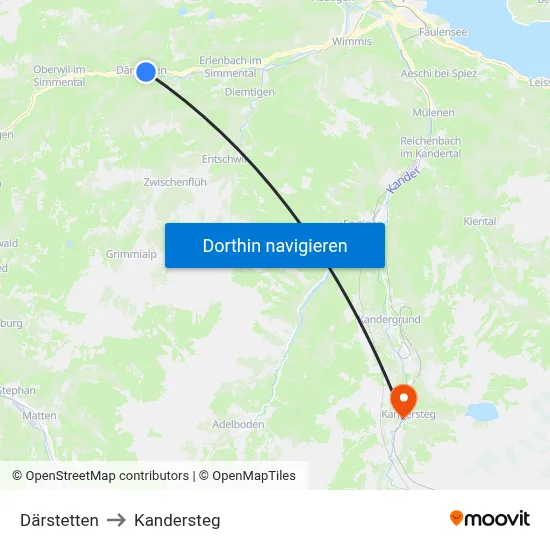 Därstetten to Kandersteg map