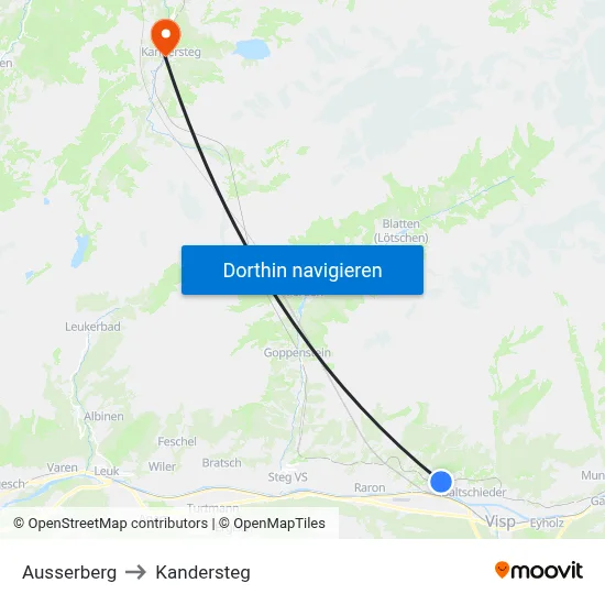 Ausserberg to Kandersteg map