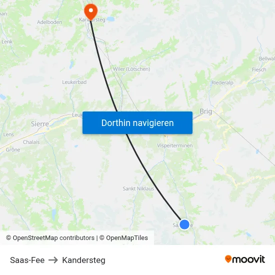 Saas-Fee to Kandersteg map