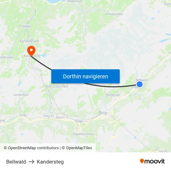 Bellwald to Kandersteg map