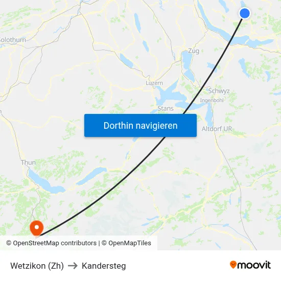 Wetzikon (Zh) to Kandersteg map