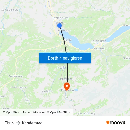 Thun to Kandersteg map