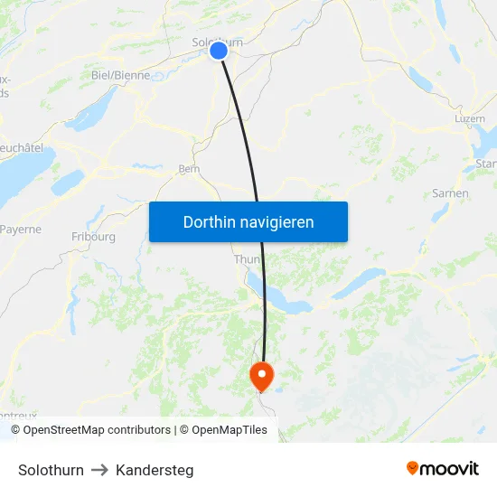 Solothurn to Kandersteg map