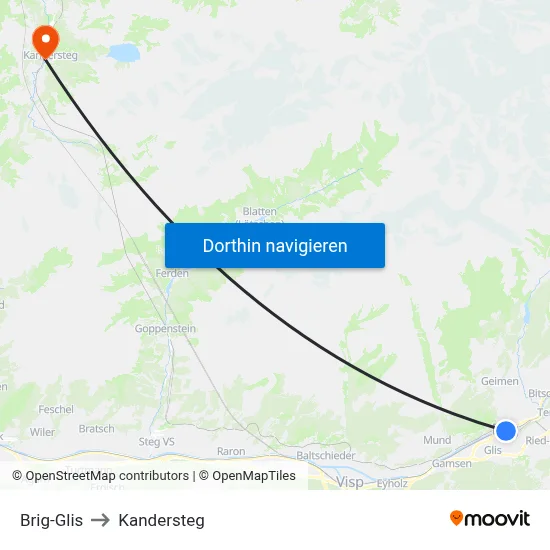 Brig-Glis to Kandersteg map