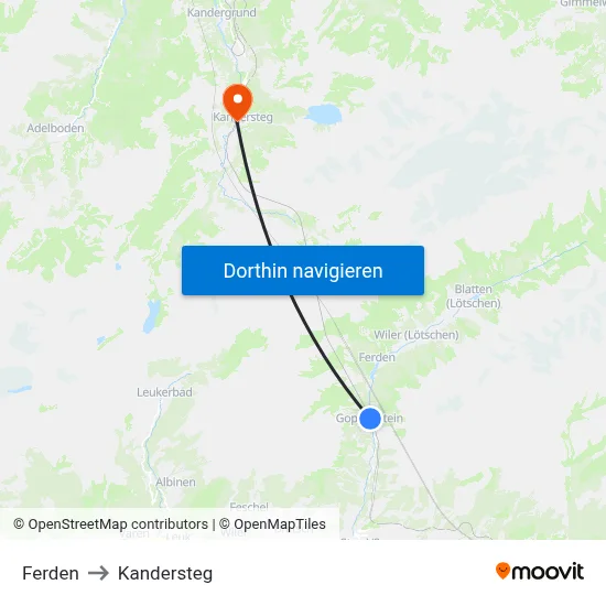 Ferden to Kandersteg map