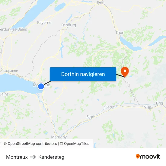 Montreux to Kandersteg map