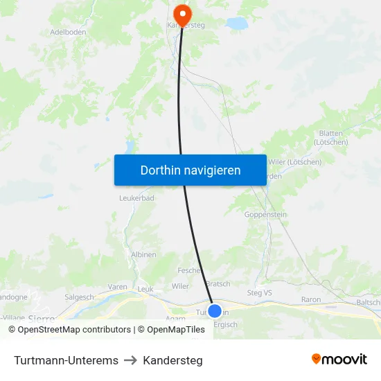 Turtmann-Unterems to Kandersteg map