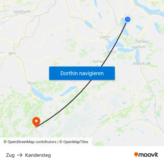 Zug to Kandersteg map