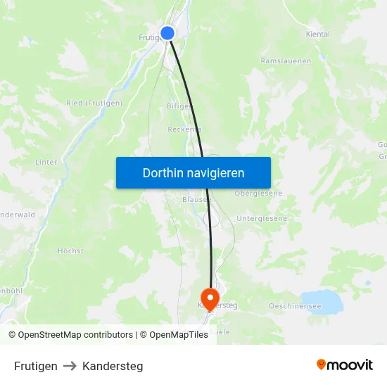 Frutigen to Kandersteg map