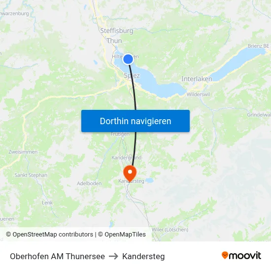 Oberhofen AM Thunersee to Kandersteg map