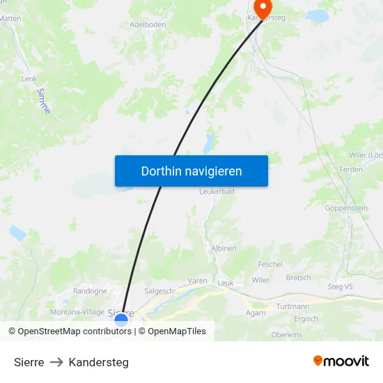 Sierre to Kandersteg map