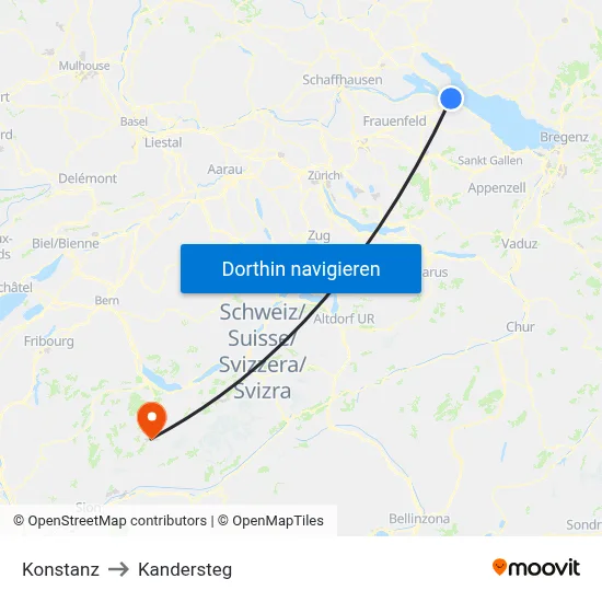 Konstanz to Kandersteg map