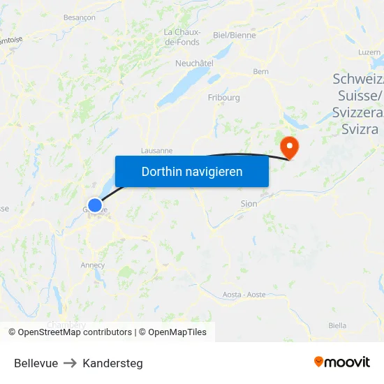 Bellevue to Kandersteg map