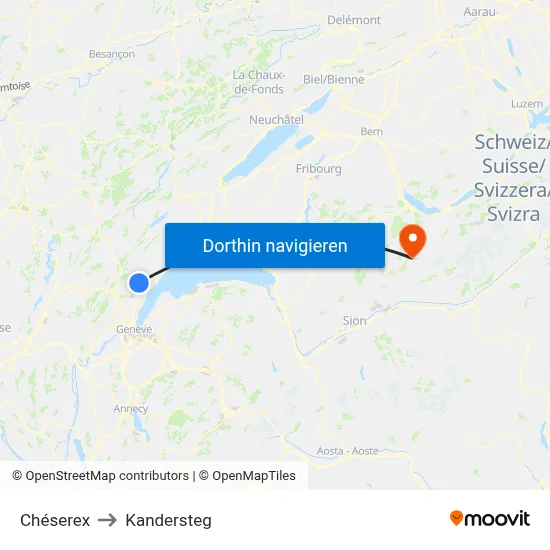 Chéserex to Kandersteg map