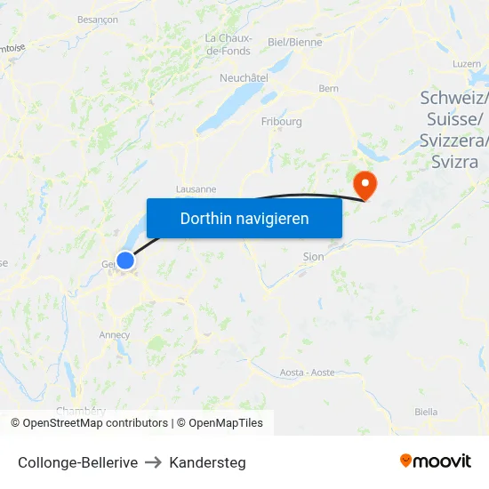 Collonge-Bellerive to Kandersteg map