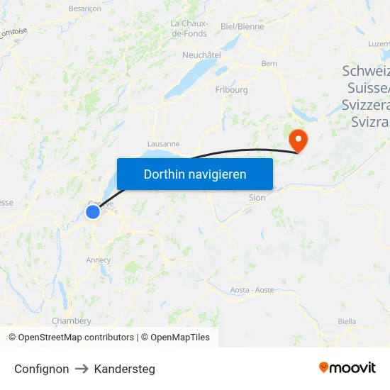 Confignon to Kandersteg map