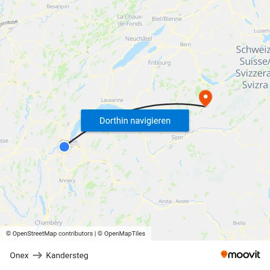 Onex to Kandersteg map