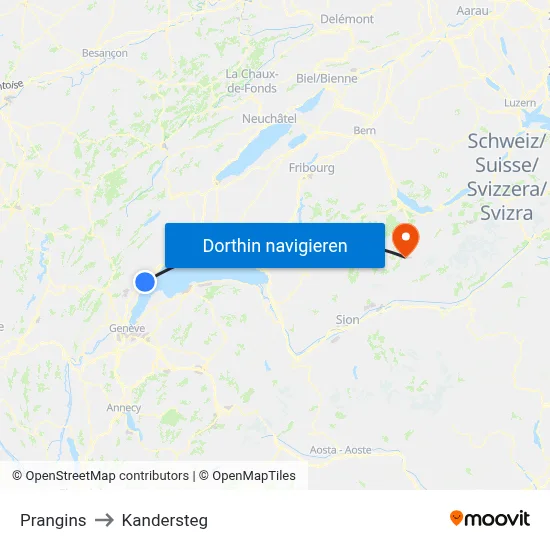 Prangins to Kandersteg map