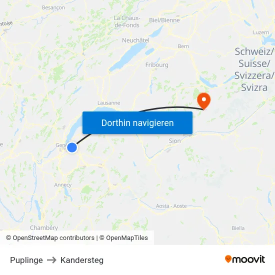 Puplinge to Kandersteg map