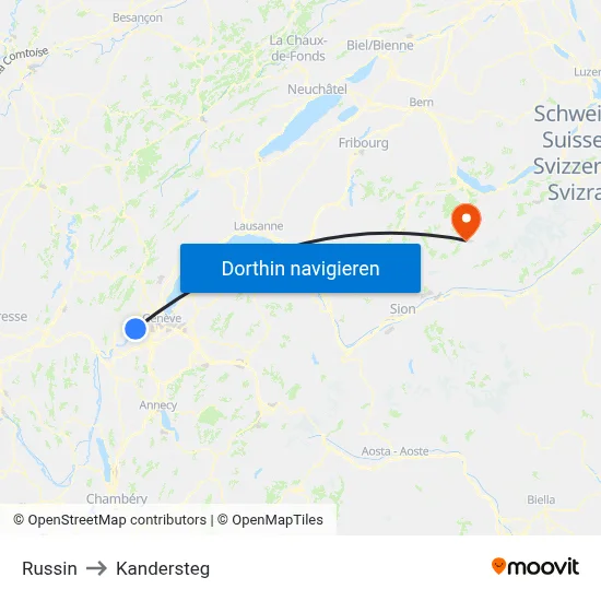 Russin to Kandersteg map