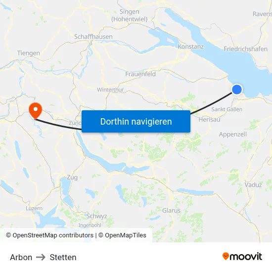 Arbon to Stetten map