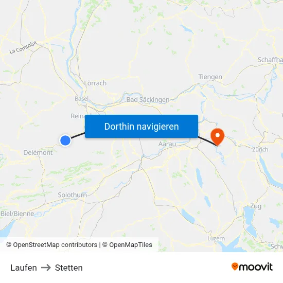 Laufen to Stetten map