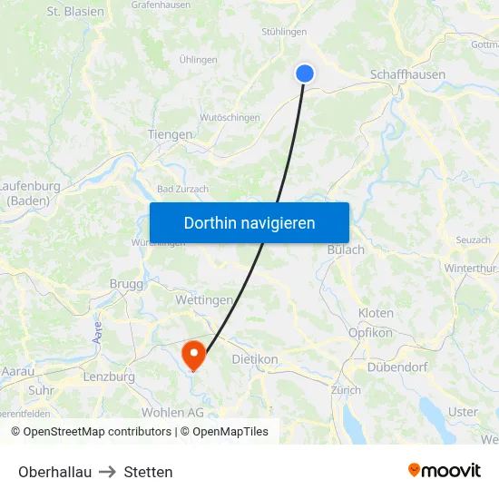 Oberhallau to Stetten map