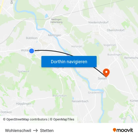 Wohlenschwil to Stetten map