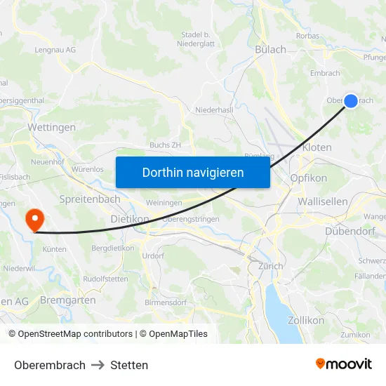 Oberembrach to Stetten map