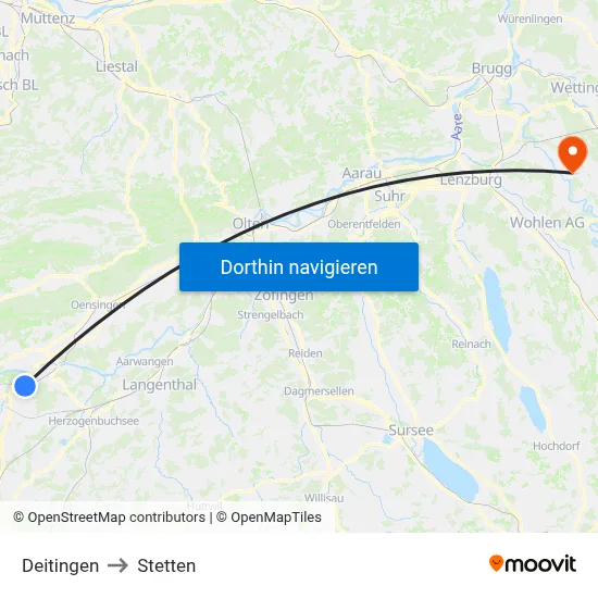 Deitingen to Stetten map