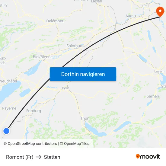 Romont (Fr) to Stetten map