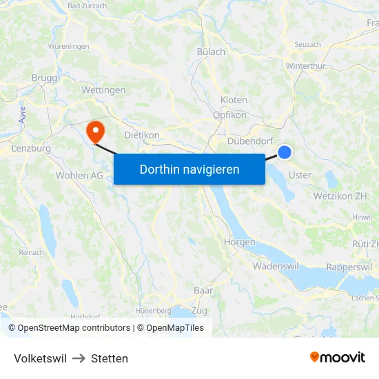 Volketswil to Stetten map