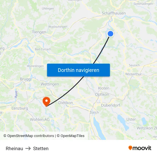 Rheinau to Stetten map