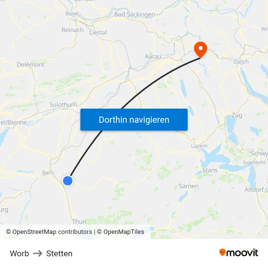 Worb to Stetten map