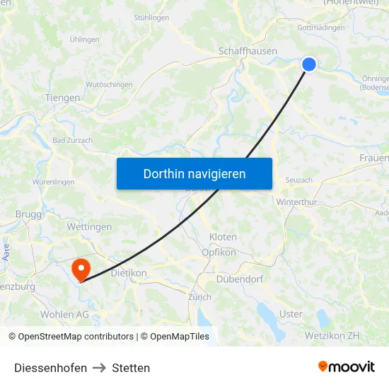 Diessenhofen to Stetten map