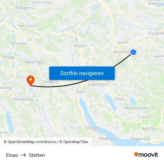 Elsau to Stetten map