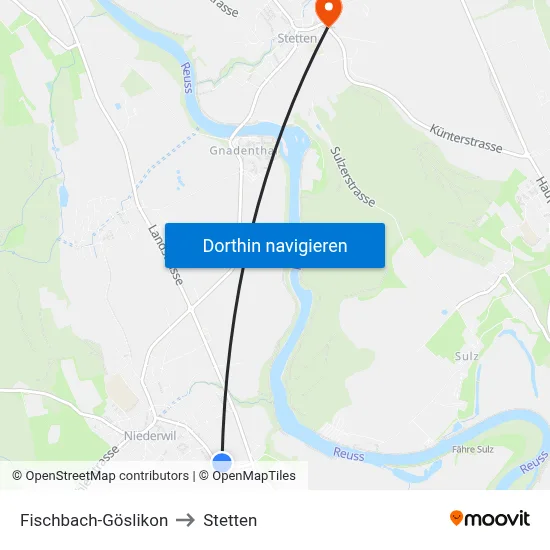 Fischbach-Göslikon to Stetten map