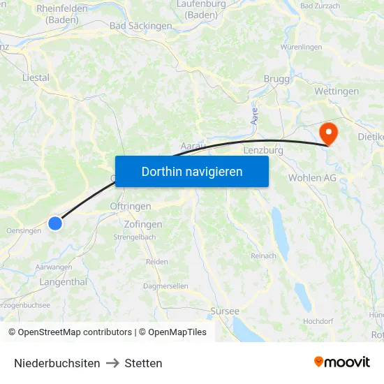 Niederbuchsiten to Stetten map