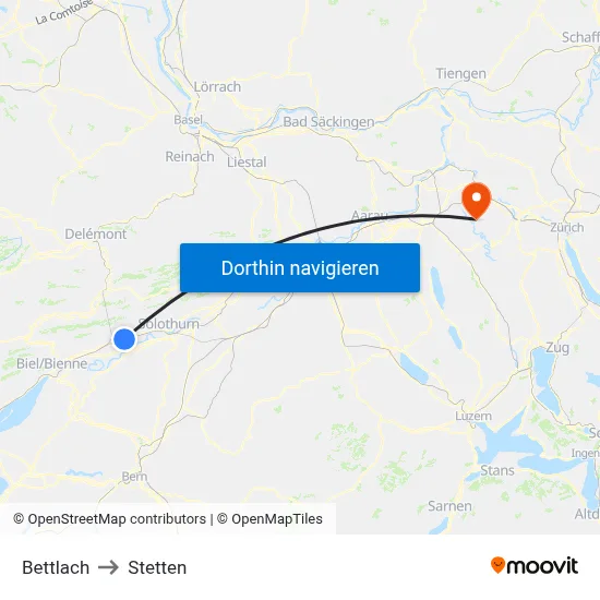 Bettlach to Stetten map