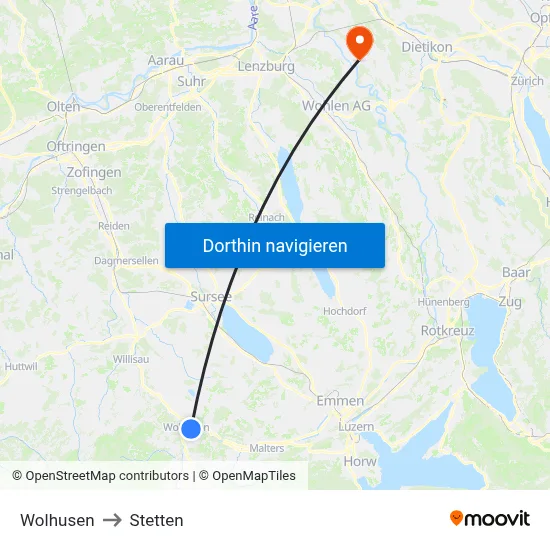 Wolhusen to Stetten map