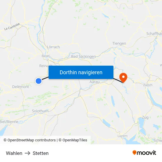 Wahlen to Stetten map