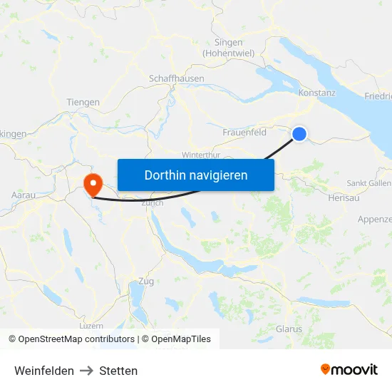Weinfelden to Stetten map